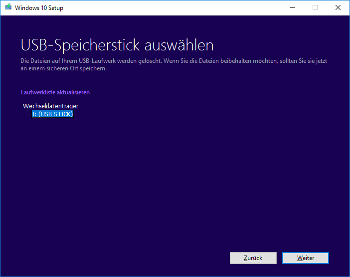 Windows 10 vom USB-Stick installieren 04 - Auswahl des Sticks  Bild © PCMasters.de