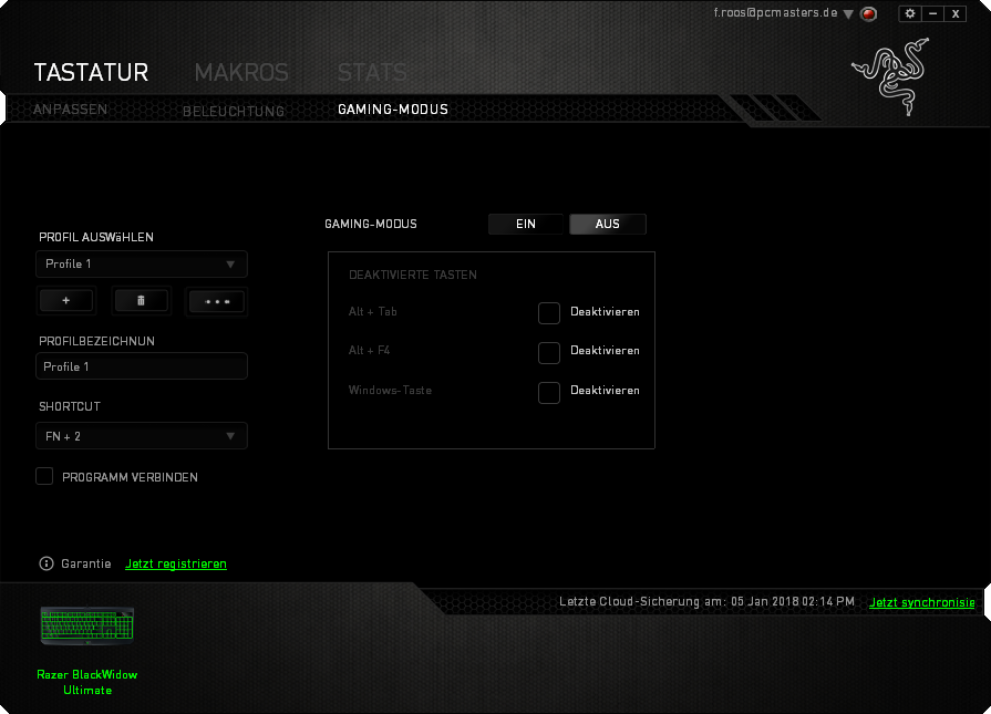 Razer Blackwidow UIltimate / Razer Synapse Screenshot
