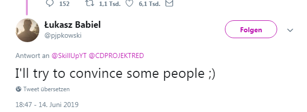 Cyberpunk 2077 Tweet von Łukasz Babie  Bild © Twitter