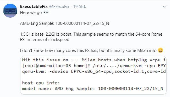 AMD Epyc Milan Twitter Screenshot