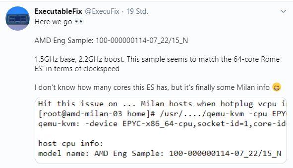 AMD Epyc Milan Twitter Screenshot  Bild © Twitter / ExecutableFix