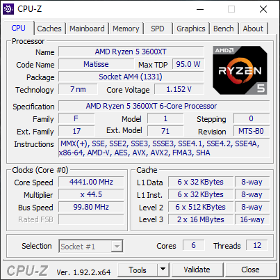 AMD Ryzen 5 3600XT CPUz