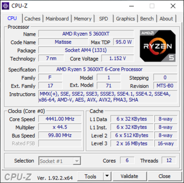 AMD Ryzen 5 3600XT CPUz