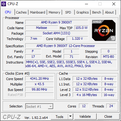 AMD Ryzen 9 3900XT CPUz
