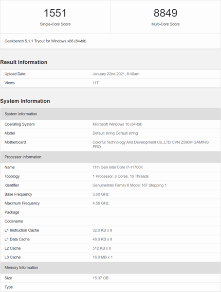 Core i7-11700K Benchmarks Core i7-11700K Benchmarks