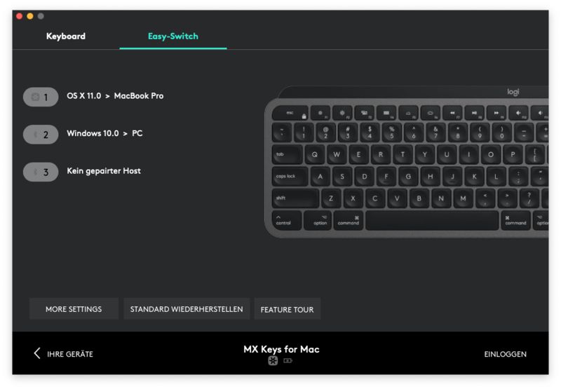 Logi Options-Software - MX Keys for Mac - Einstellungen Logi Options-Software - MX Keys for Mac - Einstellungen