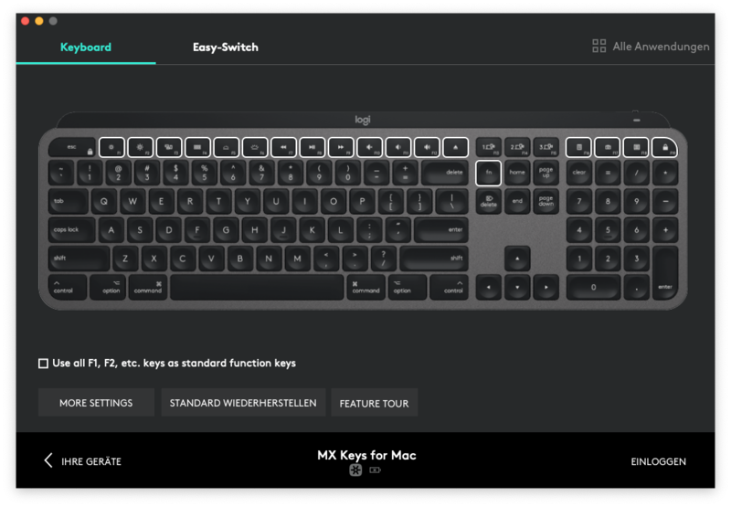 Logi Options-Software - MX Keys for Mac - Funktionstasten Logi Options-Software - MX Keys for Mac - Funktionstasten