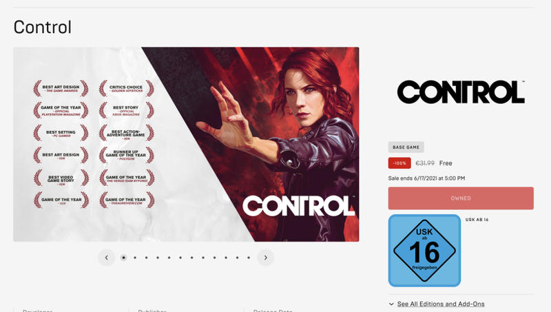 Control kostenlos im Epic Games Store erhältlich Control kostenlos im Epic Games Store erhältlich