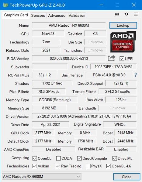 Radeon RX 6600M Spezifikationen Radeon RX 6600M Spezifikationen