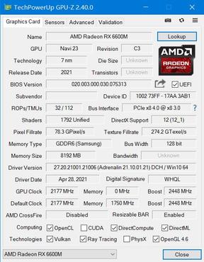 Radeon RX 6600M Spezifikationen