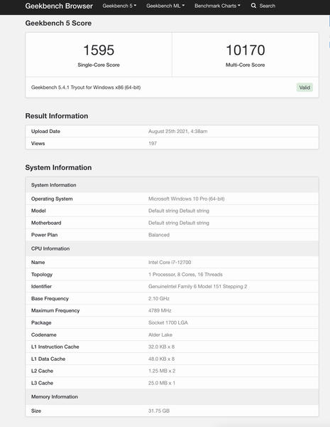 Intel Core i7-12700 Benchmark Intel Core i7-12700 Benchmark