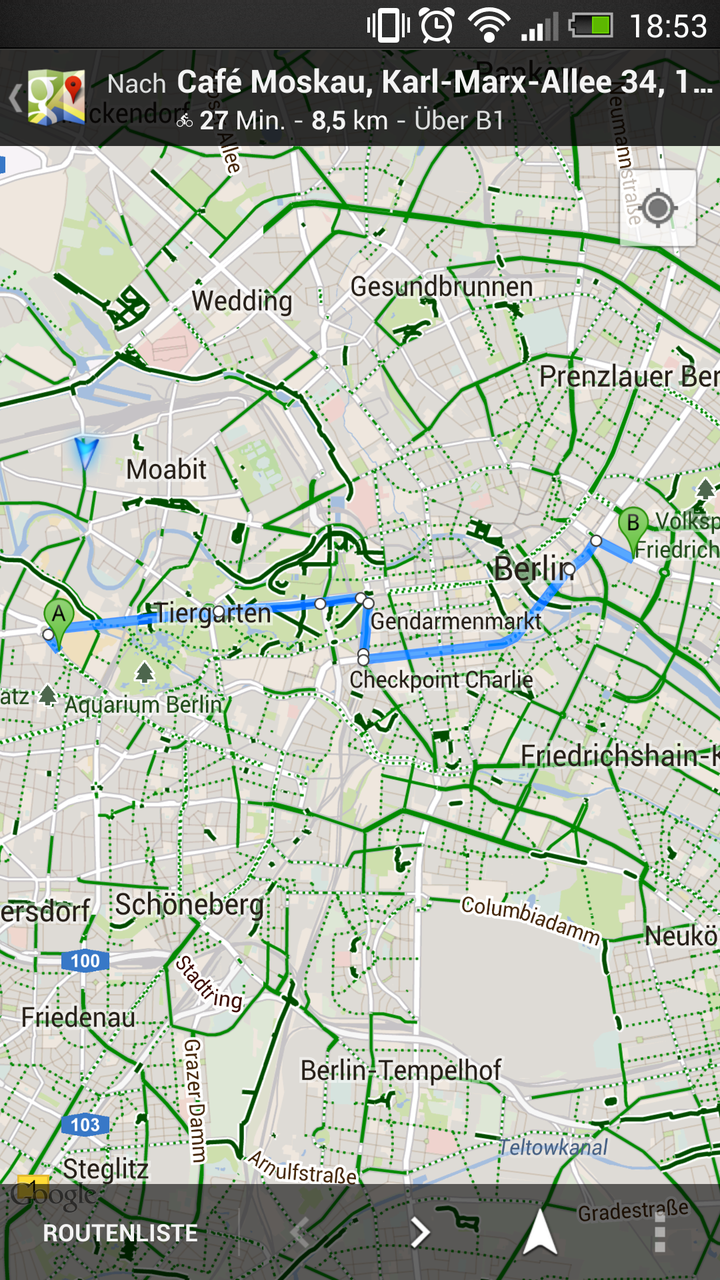 google maps fahrrad wird nicht angezeigt
