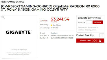 Gigabyte RX 6950XT für einen Preis von 2.200€ gelistet