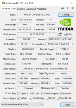 KFA2 GeForce RTX 3050 EX 
