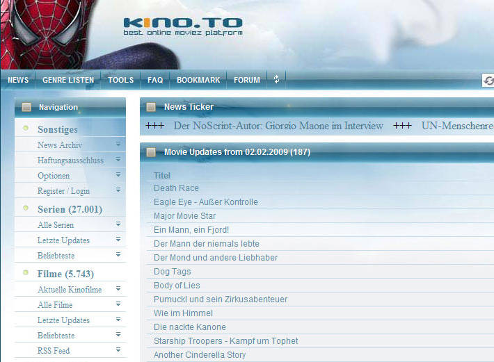 Kino.to Ausschnit der ehemaligen Seite Kino.to Ausschnit der ehemaligen Seite