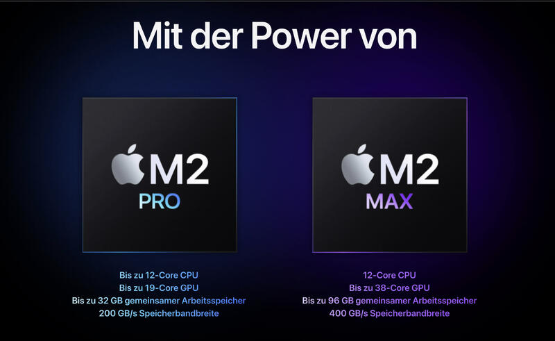 MacBook Pro 14"- und 16"-Modelle mit M2 Pro und M2 Max Chips