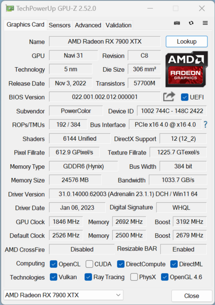 PowerColor Radeon RX 7900 XTX Liquid Devil - GPU-Z PowerColor Radeon RX 7900 XTX Liquid Devil - GPU-Z