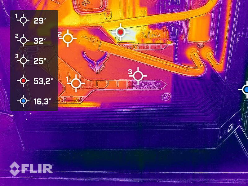 PowerColor Radeon RX 7900 XTX Liquid Devil Wärmebilduafnahme PowerColor Radeon RX 7900 XTX Liquid Devil Wärmebilduafnahme