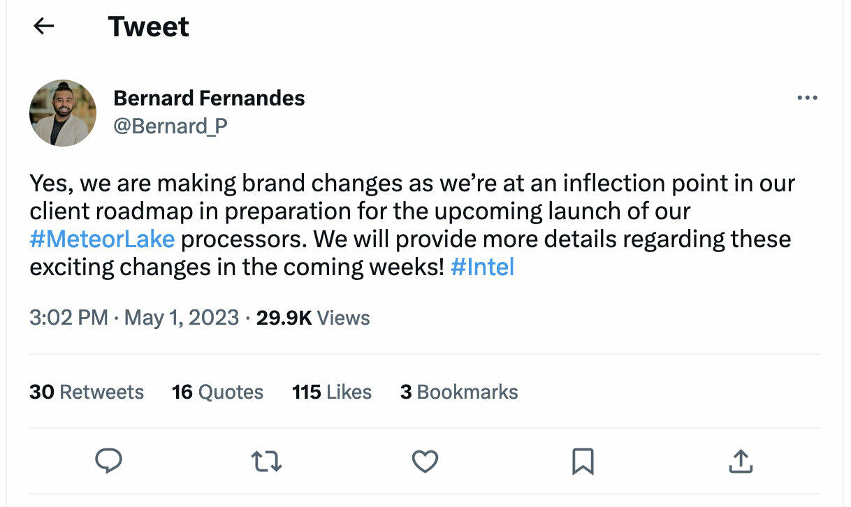 Intel Statement Twitter  Bild © Twitter/Intel