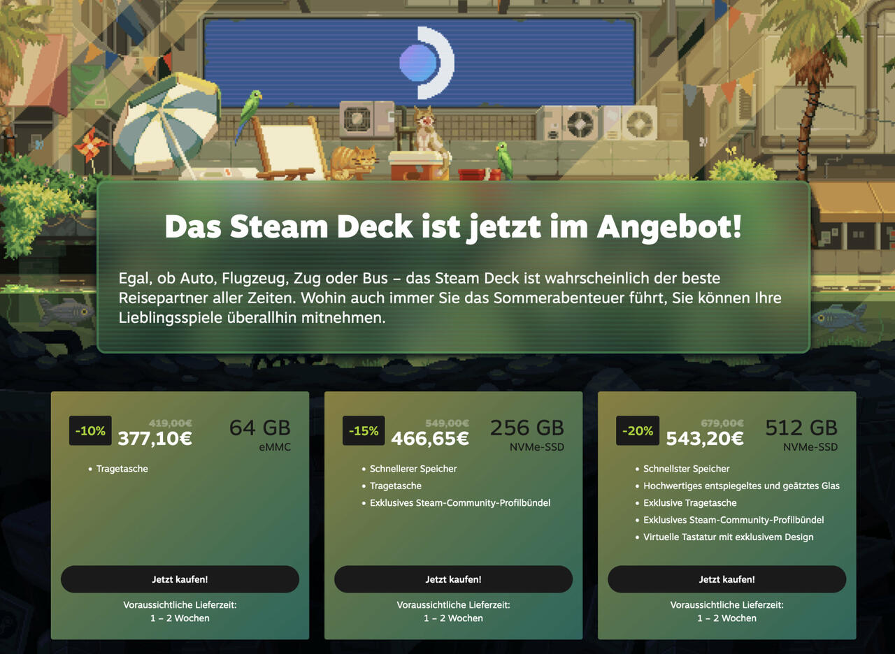 Steam Deck Preissenkung um 10 bis 20% in Summer Sale 2023