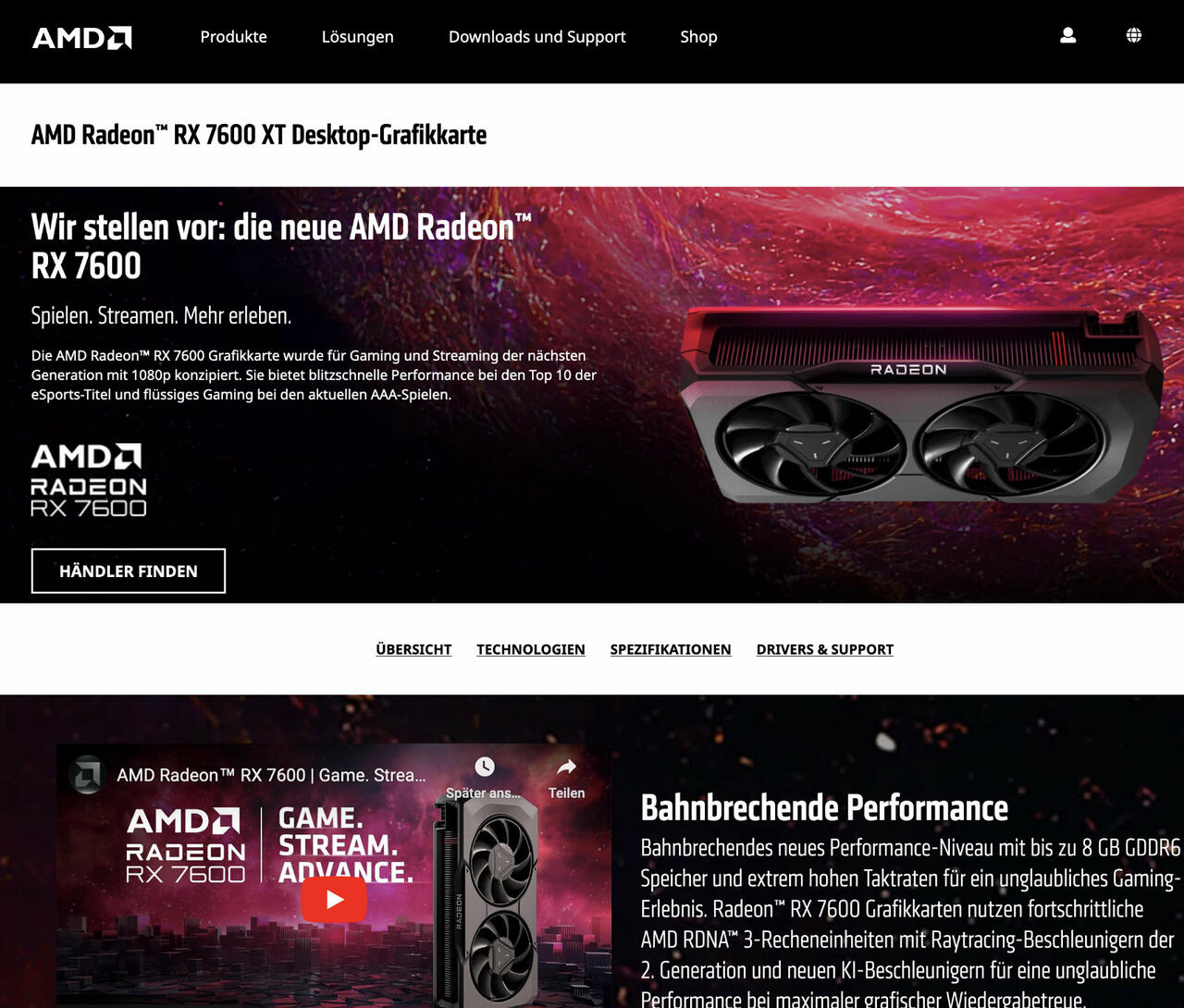 Radeon RX 7600 XT  Bild © AMD