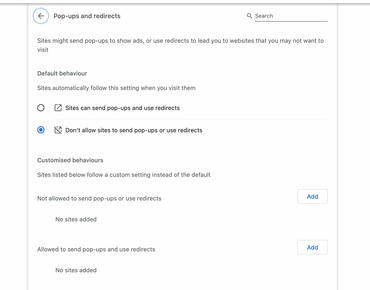 Popup Blocker in Chrome