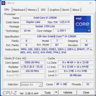 Intel Core i9-1300K CPUZ