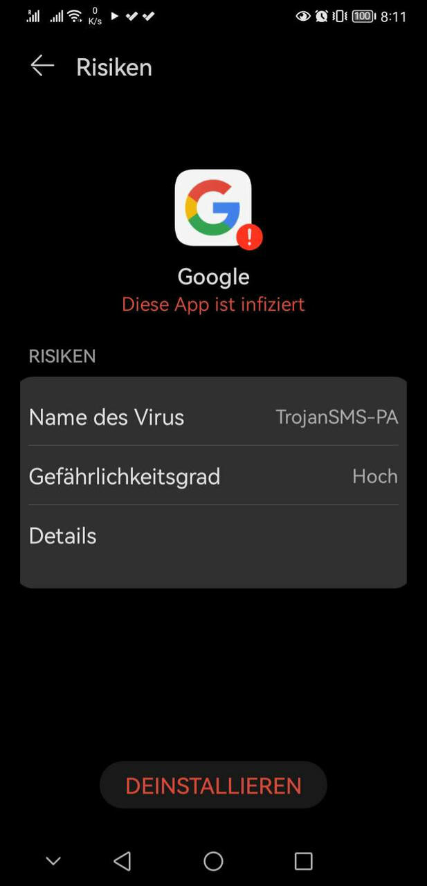 Huawei-, Honor- und Vivo-Smartphones melden Google-App als TrojanSMS-PA