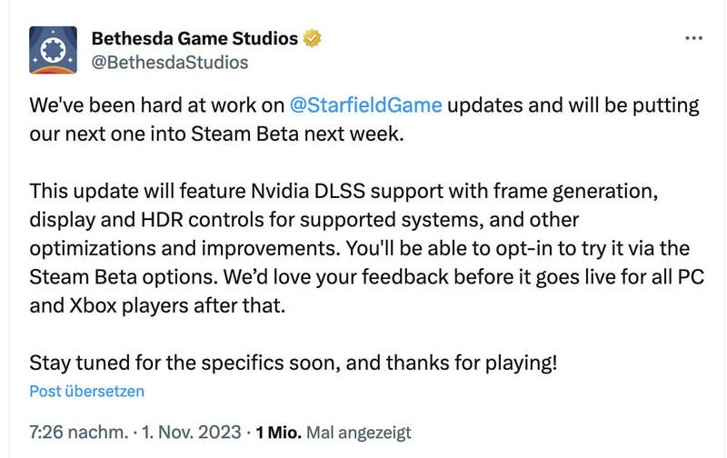 Starfield bekommt DLSS3 Frame Generation, FSR3 in Arbeit Starfield bekommt DLSS3 Frame Generation, FSR3 in Arbeit