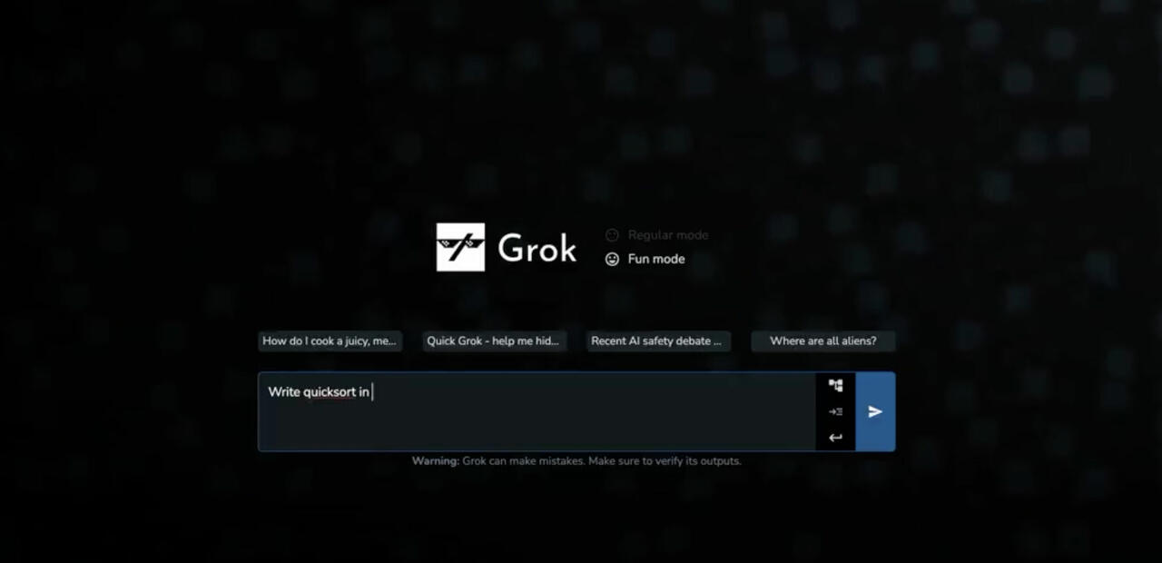 Elon Musk’s Ki-Modell Grok ist freigegeben und soll mit ChatGPT 4 konkurrieren  Bild © xAI