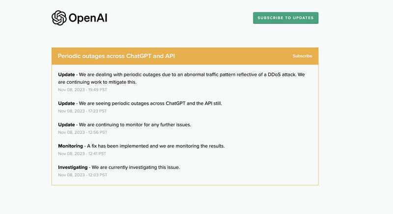 ChatGPT-Ausfällen und Probleme auch bei anderen OpenAI-Diensten ChatGPT-Ausfällen und Probleme auch bei anderen OpenAI-Diensten
