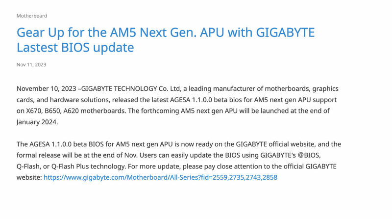 Ryzen 8000G-APUs durch AGESA 1.1.0.0-Update bestätigt Ryzen 8000G-APUs durch AGESA 1.1.0.0-Update bestätigt
