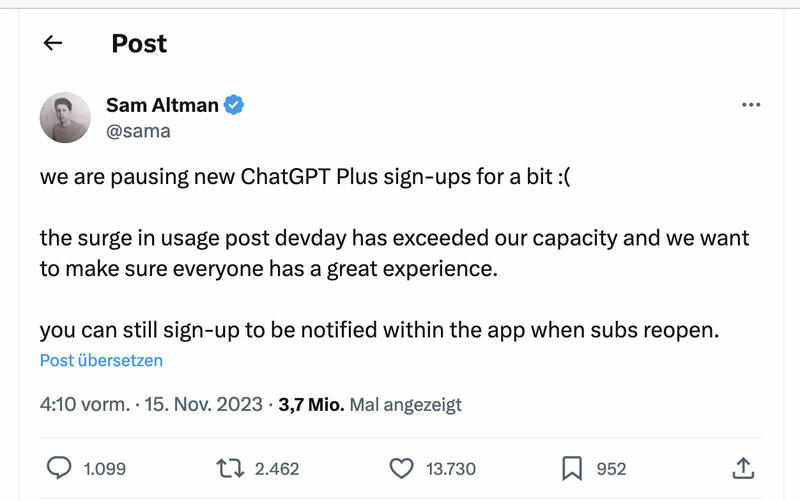 ChatGPT Plus-Abos für Neukunden vorerst nicht möglich ChatGPT Plus-Abos für Neukunden vorerst nicht möglich