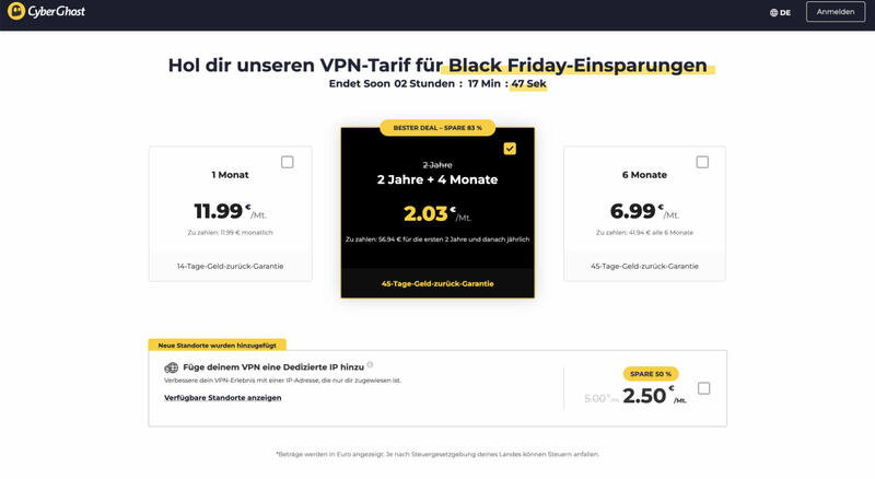 Black Friday VPN-Rabatte bei Cyberghost