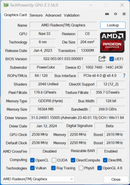 PowerColor RX 7600XT Hellhound-GPU-Z