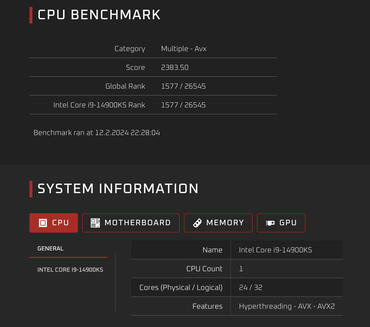Core i9-14900KS: Leak offenbart 24-Kern-CPU mit 6,2 GHz-Boost-Takt