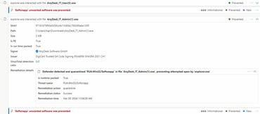 Microsoft Defender blockiert AnyDesk (PUA.Win32.Softcnapp)