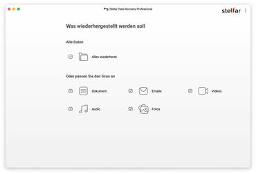 Stellar Data Recovery Startbildschirm