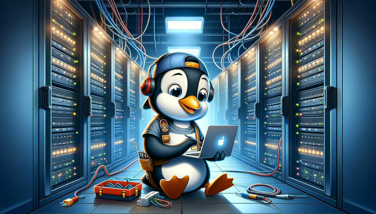 Pinguin working on Servers  Bild © DALL-E