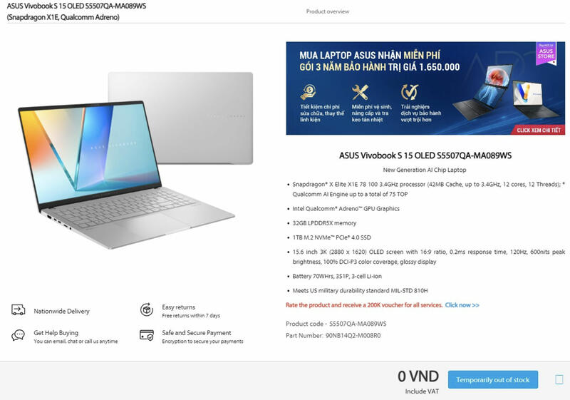 ASUS Vivobook S 15 Laptop mit Snapdragon X Elite CPU Release steht bevor