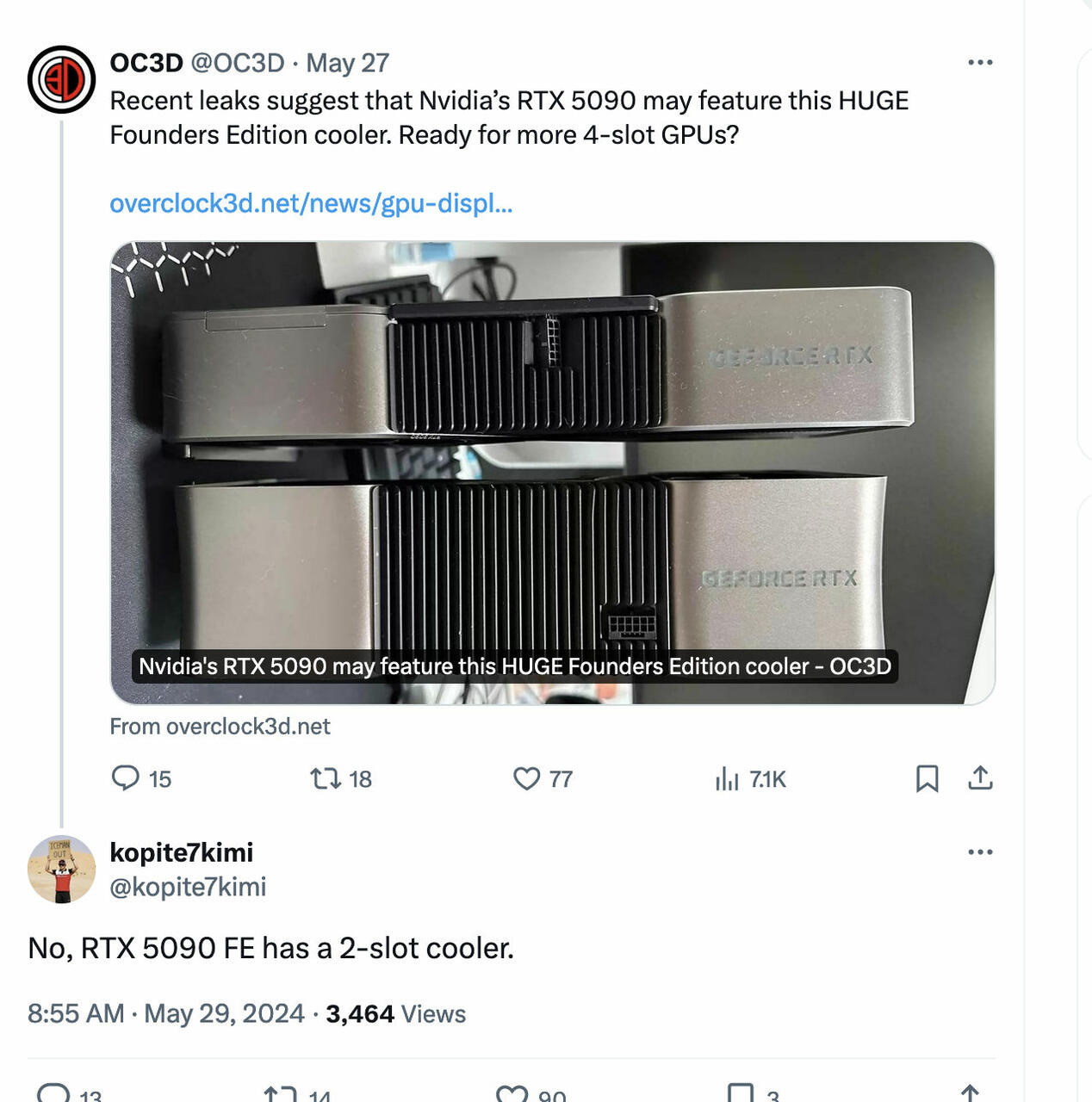 GeForce RTX 5090 Founders Edition Leak legt Dual-Slot-Design  Bild © @kopite7kimi auf X