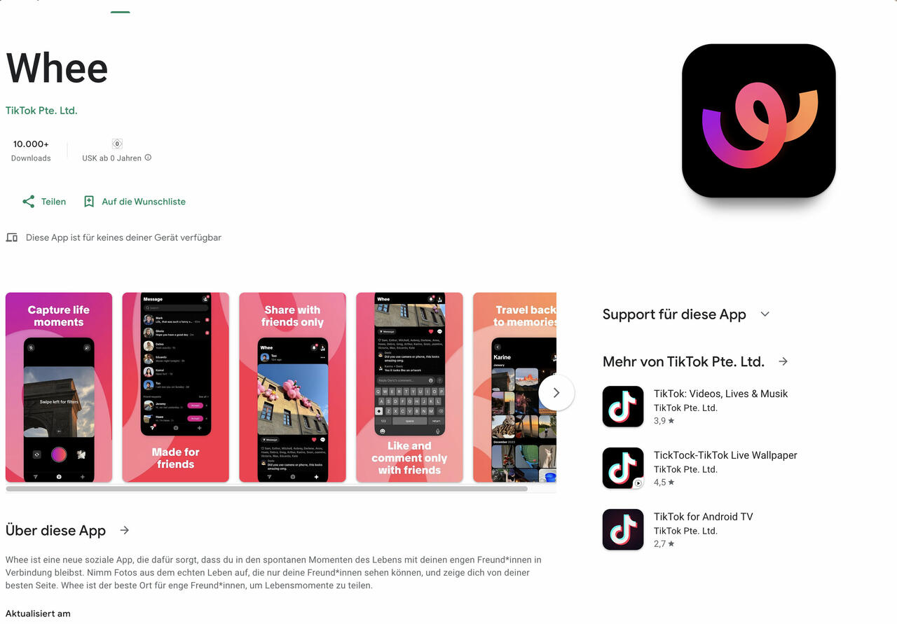 Whee-TikTok-Macher stellen neue soziale App-Konkurrenz zu Instagram  Bild © Bytedance