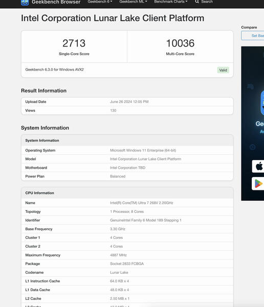 Intel Core Ultra 7 268V Benchmark