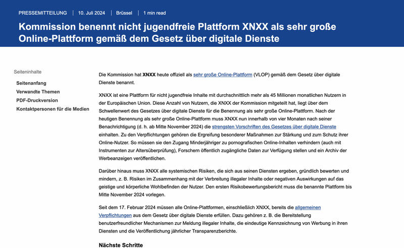 XNXX Pornoseite muss sich strengeren EU-Vorschriften beugen und Anforderungen einhalten XNXX Pornoseite muss sich strengeren EU-Vorschriften beugen und Anforderungen einhalten