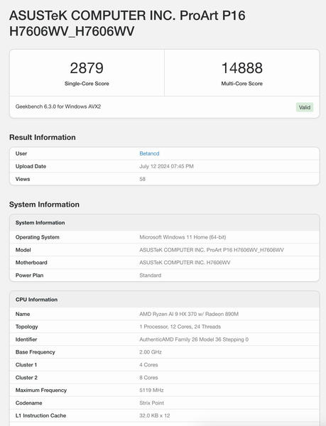 ASUS ProArt P16 mit Ryzen AI 9 HX 370 Benchmarks ASUS ProArt P16 mit Ryzen AI 9 HX 370 Benchmarks
