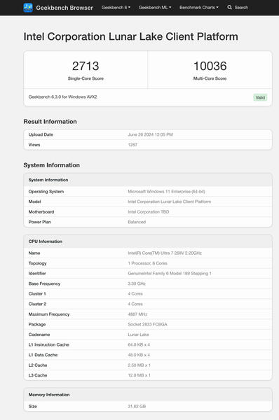 Core Ultra 7 268V Benchmark Core Ultra 7 268V Benchmark