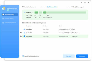 neue Festplatte als Ziel auswählen