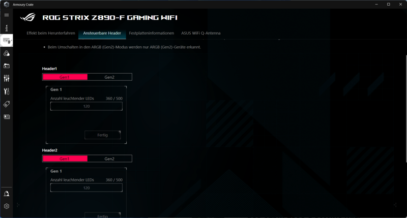 ASUS ROG STRIX Z890 F GAMING WIFI Armoury Crate ARGB Header ASUS ROG STRIX Z890 F GAMING WIFI Armoury Crate ARGB Header