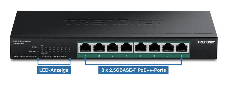 TRENDnet TPE BG380 8 Port 2.5G PoE++ Switch Preis und Verfügbarkeit TRENDnet TPE BG380 8 Port 2.5G PoE++ Switch Preis und Verfügbarkeit