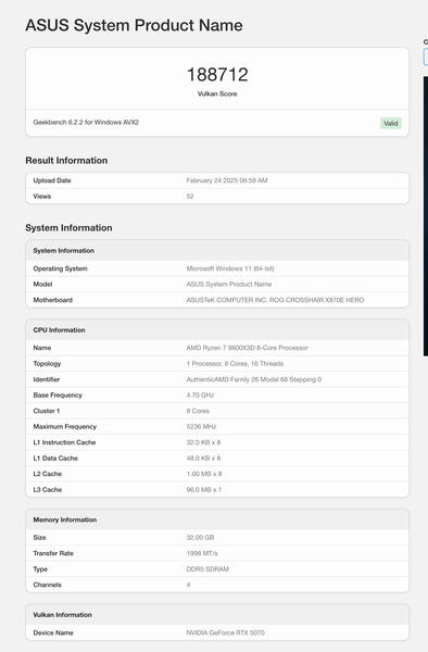 GeForce RTX 5070 Geekbench Benchmarks Vulkan GeForce RTX 5070 Geekbench Benchmarks Vulkan